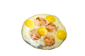 Ham with fried eggs. On a white background.