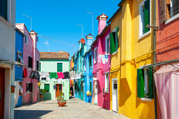 Fototapeta na wymiar Colorful houses on Burano island, Venice, Italy