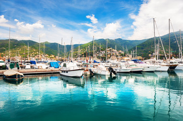 Yachts in the port of Rapallo, Italy.