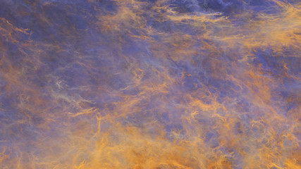 Abstract surreal orange and blue clouds. Expressive colorful texture. Fractal background. Digital art. 3d rendering.