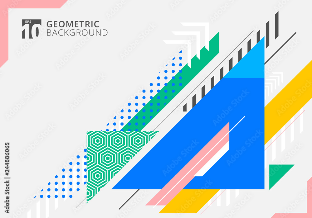 Poster abstract colorful geometric triangles shape with texture on gray background. modern template futuris