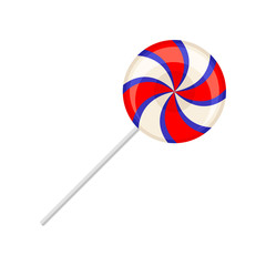 Sweet lollipop, round colorful spiral sugar candy on plastic stick vector Illustration