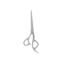Pair of hair cutting scissors. Professional instrument of hairdresser. Tool with sharp blades. Flat vector icon