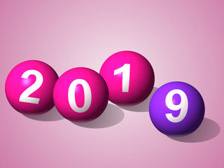2019 Happy New Year on ball type  illustration on light pink background.