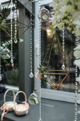 Amazing banquet in gray colors for wedding day with pink flowers