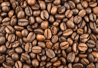 Roasted coffee of coffee beans texture background,