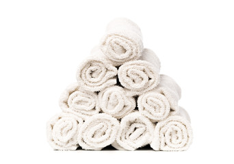 Obraz na płótnie Canvas set of white roll towels isolated on white.