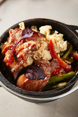 Rise with green beans beef and japanese omelette