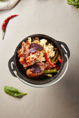 Rise with green beans beef and japanese omelette