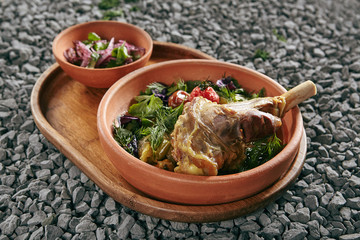 Homemade Buglama or Shin of Lamb with Vegetables and Fragrant Herbs