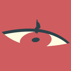 Man sitting on the edge of eye shaped pool. Conceptual illustration.