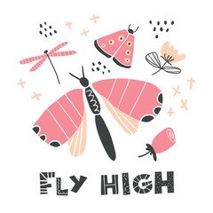 Hand drawn vignette illustration with butterflies