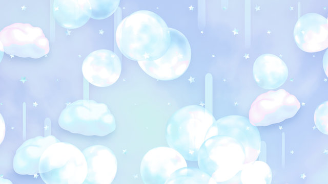 Pastel sky with bubbles. 3d rendering picture.