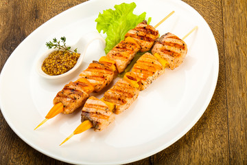 Grilled salmon skewer