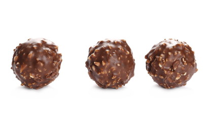 Chocolate balls isolated on white background