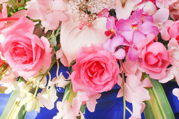 Bouquet of colorful  multicolored flowers with roses group blooming pattern texture for background