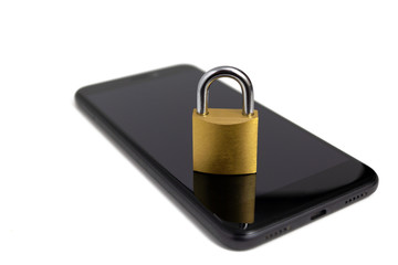 lock on the mobile phone. locked the network. cyber safety concept. isolated