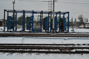 Train on the railway in winter