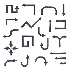 Black straight arrows. Set of flat icons