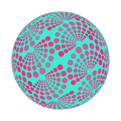 abstract sphere with dots fans pattern in pink blue on white