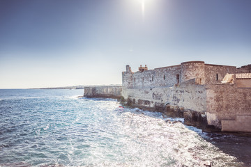 Panoramic view of the ancient Ortigia island, Syracuse, Sicily. Italy