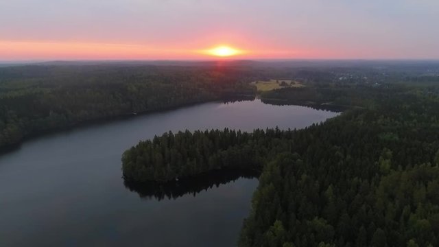 Aerial video over a nature park Aulanko in southern Finland on a September morning.