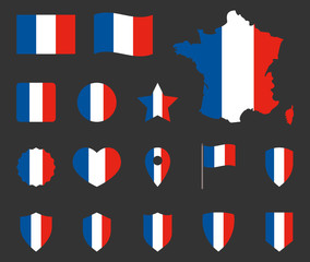 French flag symbols set, France national flag icons