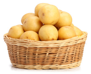 Potatoes in basket on white background