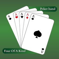 Vector playing cards. Poker hand. Four of a kind