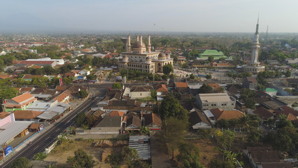 beautiful mosque with minarets on island Java Indonesia. aerial view mosque in an asian city