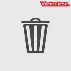 Trashcan icon isolated sign symbol and flat style for app, web and digital design. Vector illustration.