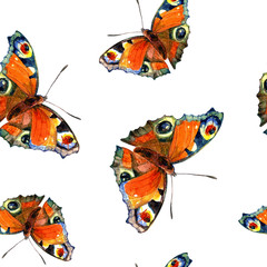 Seamless pattern of butterflies painted in watercolor.