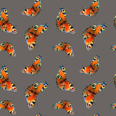 Fototapeta na wymiar Seamless pattern of butterflies painted in watercolor.