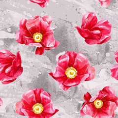 Floral seamless pattern with wild rose painted in watercolor.