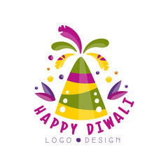 Happy Diwali logo design, festival of lights colorful label, poster, invitation, flyer, greeting card template vector Illustration