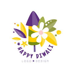 Happy Diwali logo design, Hindu festival label, poster, invitation, flyer, greeting card template hand drawn vector Illustration