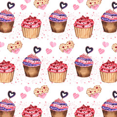 Watercolor seamless pattern for Valentine's day