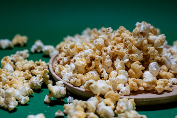 Popcorn on a green background