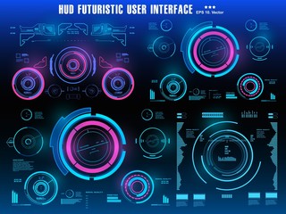 HUD futuristic blue user interface, dashboard display virtual reality technology screen, target