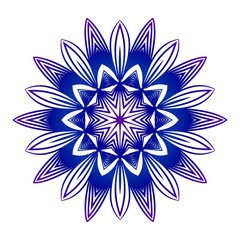 Mandala in linear Ethnic style. Round vector ornament. Blue, purple color gradient. Idea for your Holiday design, cover, poster, tattoo, decorated, bussiness brochure, flyer