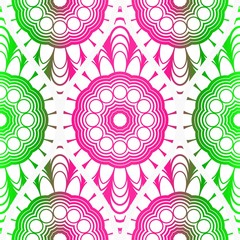 Seamless floral pattern in ethnic style. Decorative mandala element. Elegant design. Vector illustration. Pink, green color