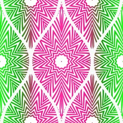 Pink, green color vector illustration. Easy festive ornament from flower in the style of geometric transformations. For fashion print, interior design, backgrounds, greeting cards, design. Seamless