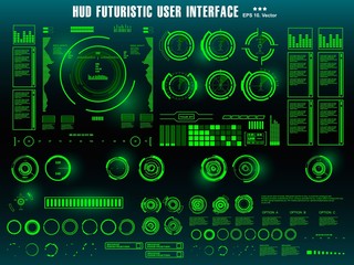 Obraz premium Dashboard display virtual reality technology screen. HUD futuristic green user interface, target