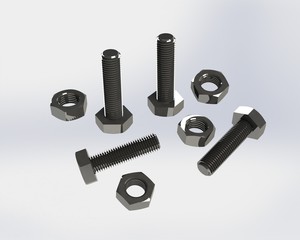Realistic 3d illustrations of screws and bolts that diverged from the white background.  