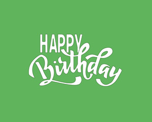 Happy birthday hand lettering text, brush ink calligraphy, vector type design, isolated on white background.