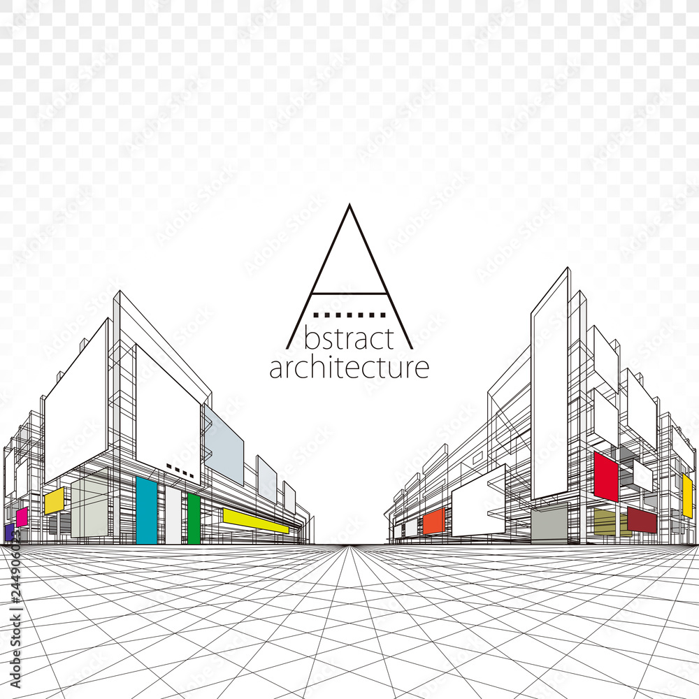 Aufkleber 3d illustration architecture building perspective design, modern urban architecture abstract backgro