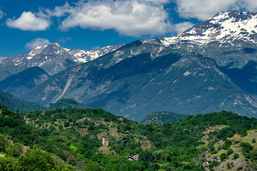 Naklejka na ściany i meble Mountain landscape in the Susa valley, Piedmont