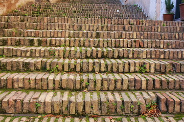 Steps of old bricks in Trastevere , Rome , Italy