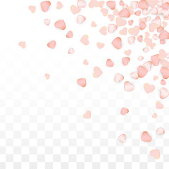 Love Hearts Confetti Falling Background. St. Valentine's Day pattern Romantic Scattered Hearts. Vector Illustration for Cards, Banners, Posters, Flyers for Wedding, Anniversary, Birthday Party, Sales.