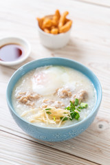 congee with minced pork in bowl